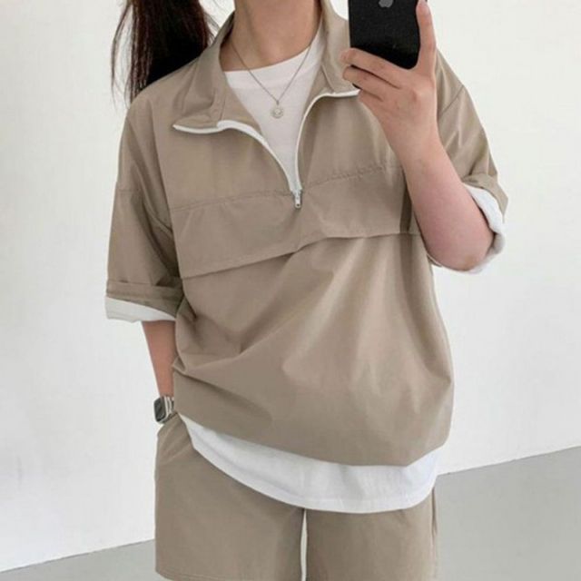 캐주얼 바다 여성 기본 여행 데이 패션 반팔 아노락
