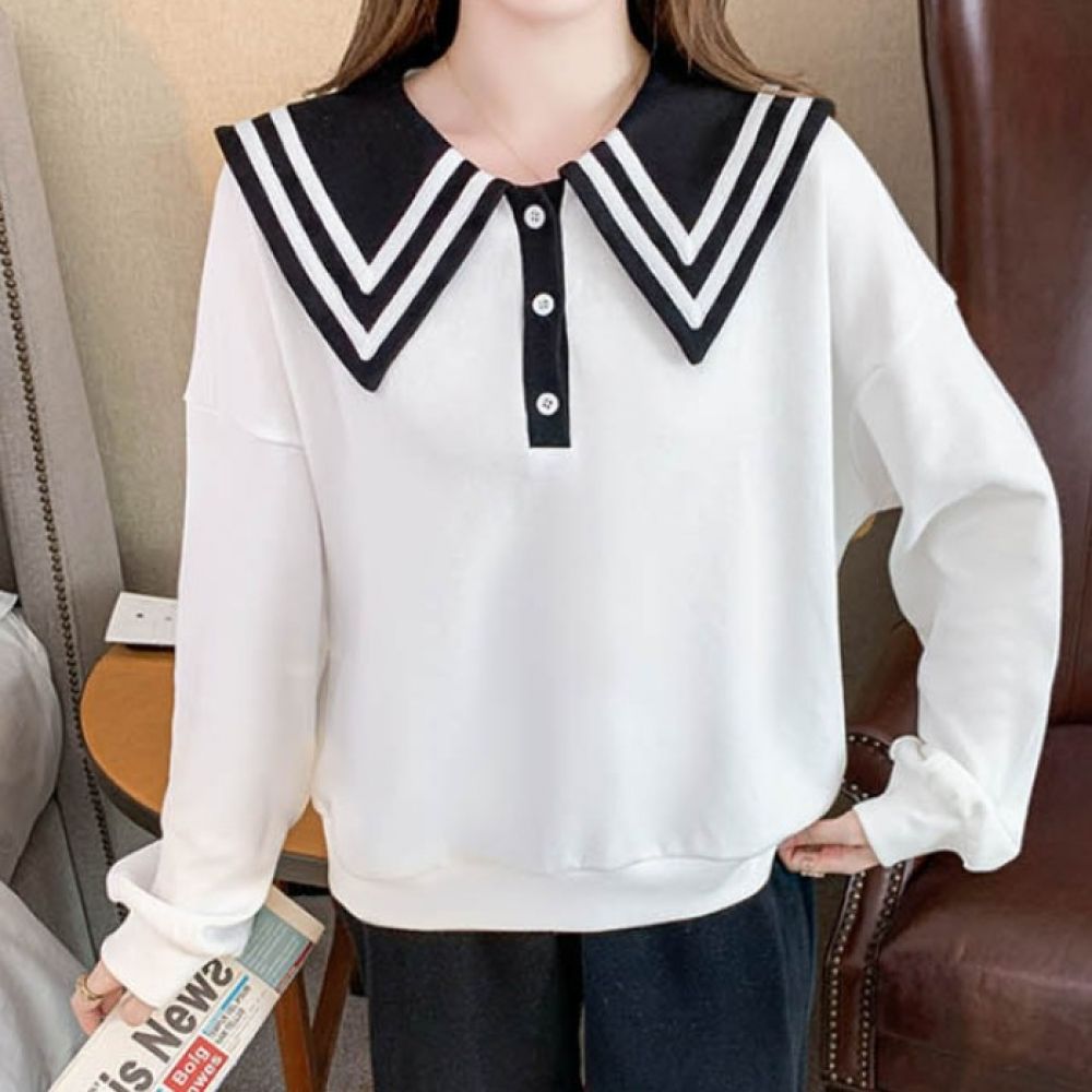 긴팔 카라티 티셔츠 왕 가을 티 세일러 여자