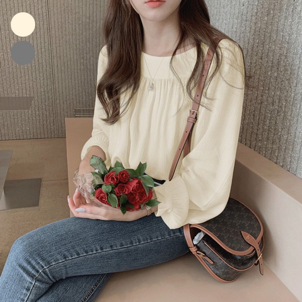 리본 배색 블라우스 카라 셔츠 긴팔 여자 가벼