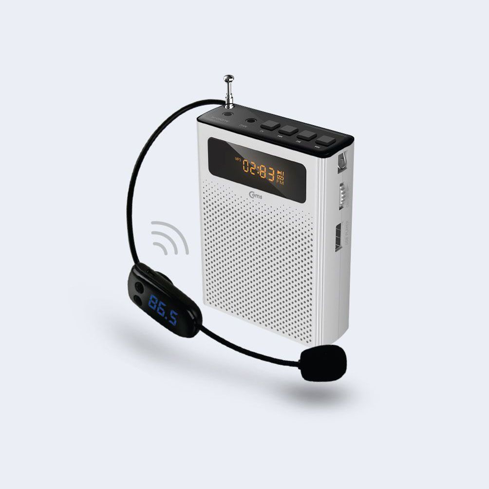 Coms 휴대용 앰프 스피커 마이크 화이트 FM 라디오