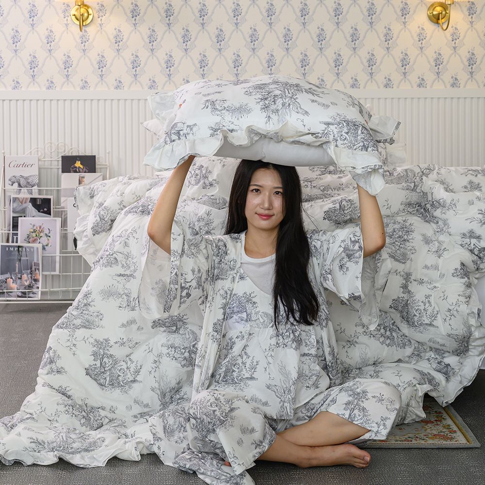 잠트리 디오레 침구세트 겹프릴 차렵이불 그레이