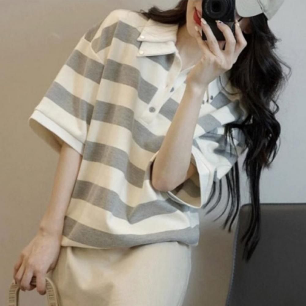 반팔 티 스트라이프 루즈핏 셔츠 오버핏 카라 남녀공