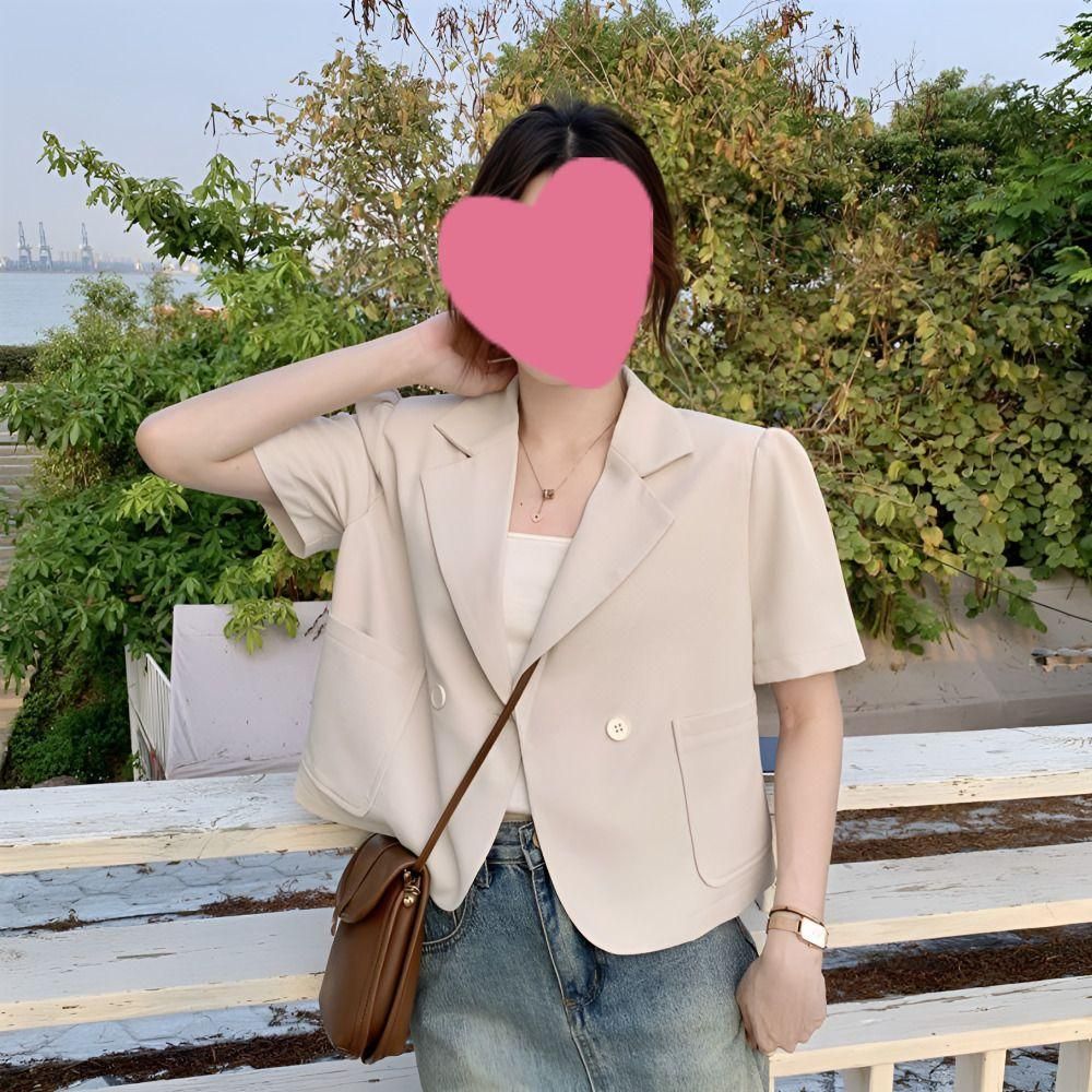 자켓 재킷 원버튼 반팔 여름 세미크롭 여성 데일리