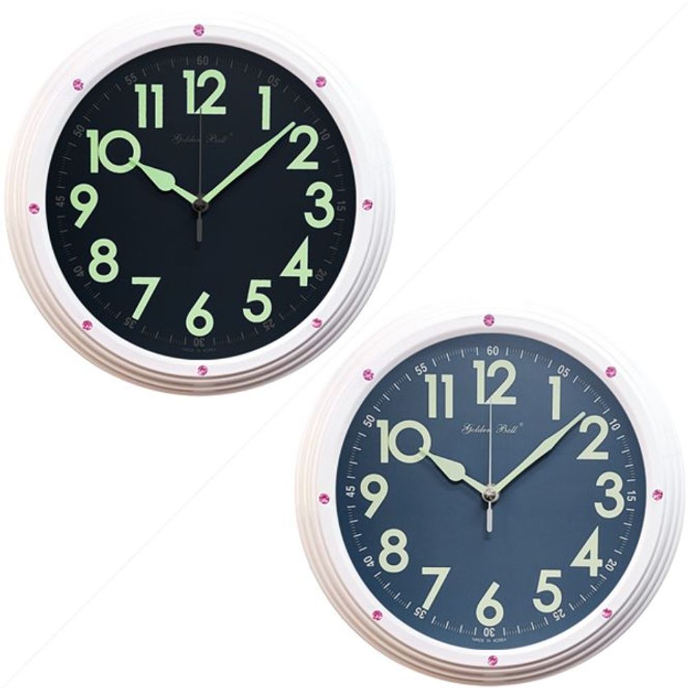 GB5246e 야광무소음 핑크큐빅 메탈 벽시계25cm 화이트