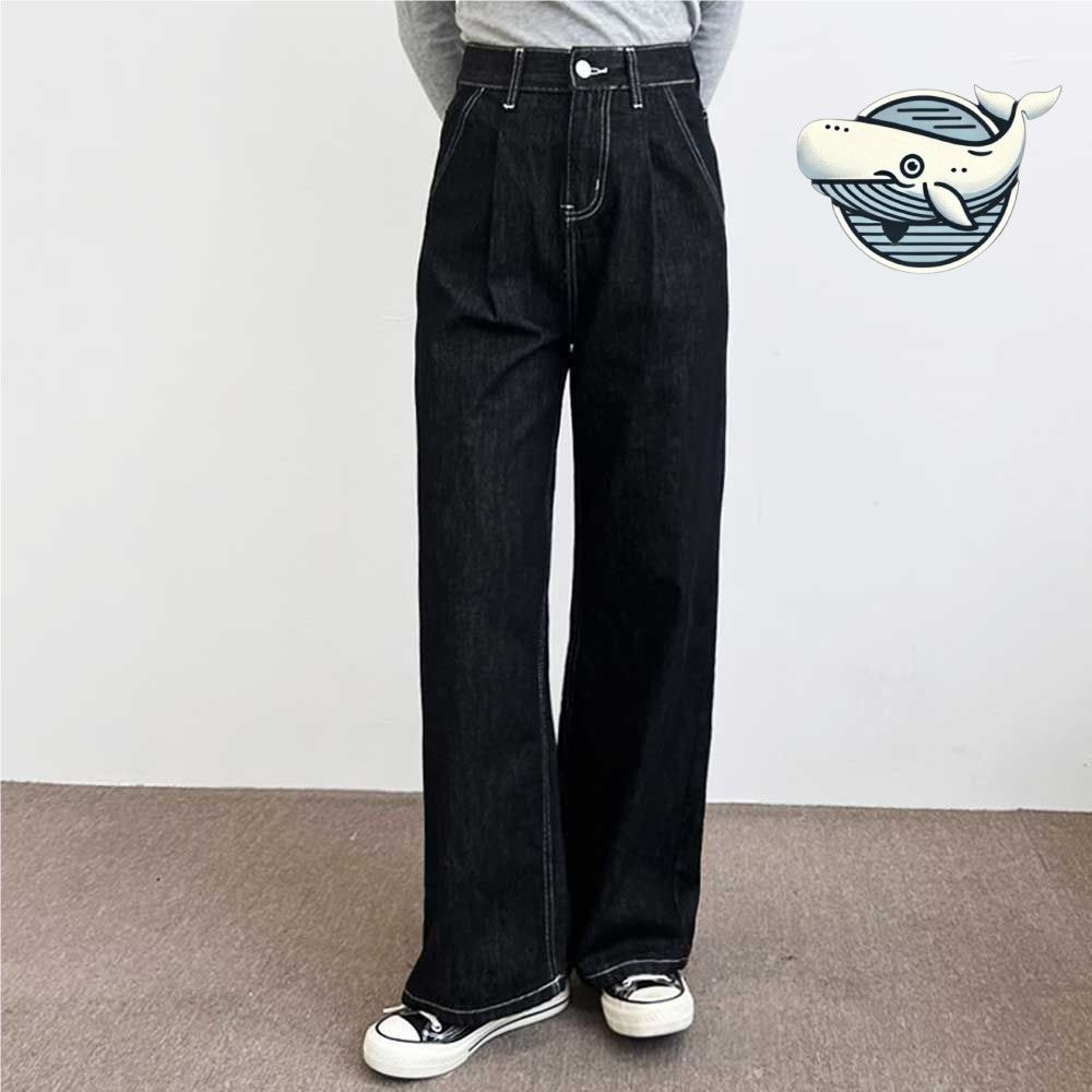 여성 편안한 핀턱 데님 와이드 팬츠 캐주얼