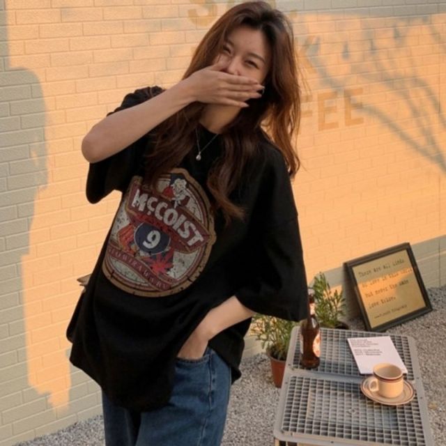 빈티지 반팔 여자 기본 티셔츠 데이 루즈핏 여성 라운