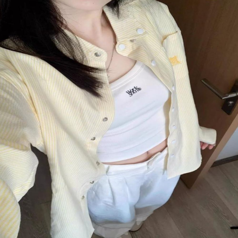 봄 여름 카라 스트라이프 자수 캐주얼 자켓 긴팔셔츠