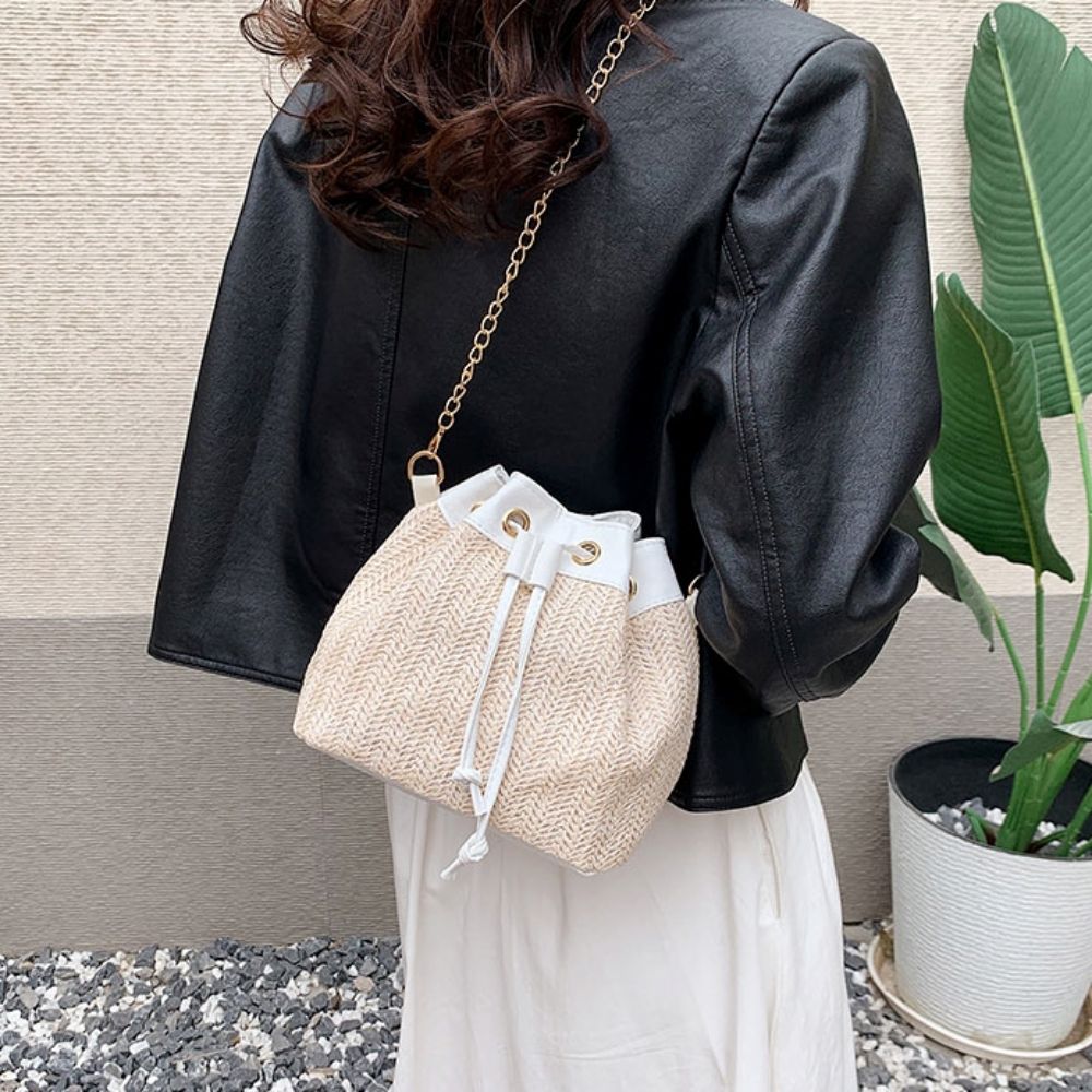 여성 여름 미니크로스백 왕골가방 체인 복조리 버킷햇