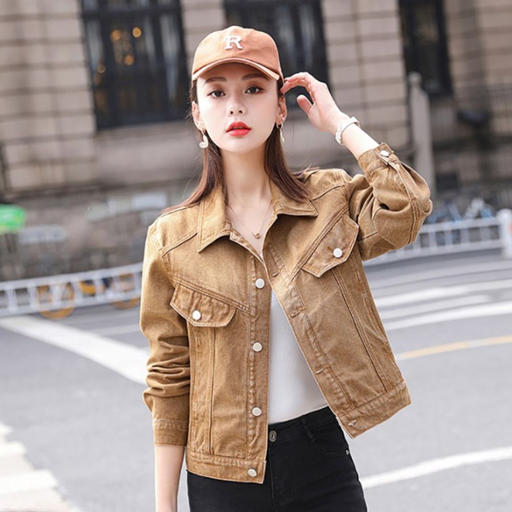 여성 봄 가을 패션 루즈핏 데일리 카키색 데님 자켓