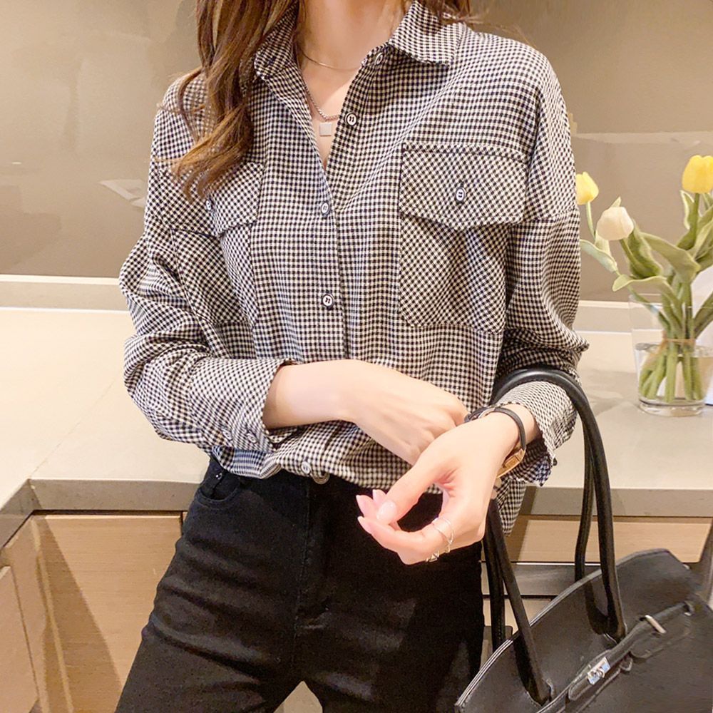 긴팔 카라 여성의류 여자 의류 블라우스 체크블