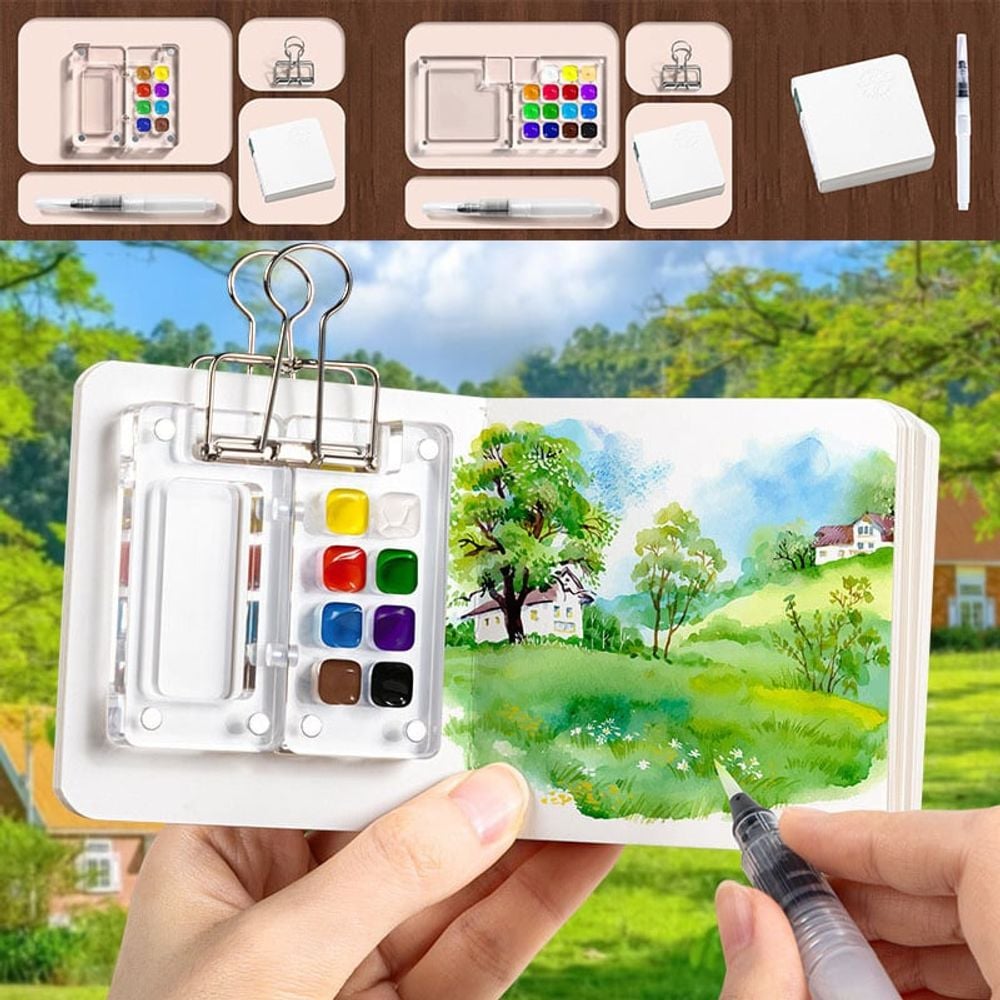 해외여행 그림 일기장 미니 휴대용 팔레트 수채화 스케치 케이스 8색 세트