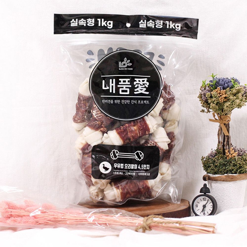 생활모아 강아지 간식 실속형 1kg 오리말이껌 4.5in