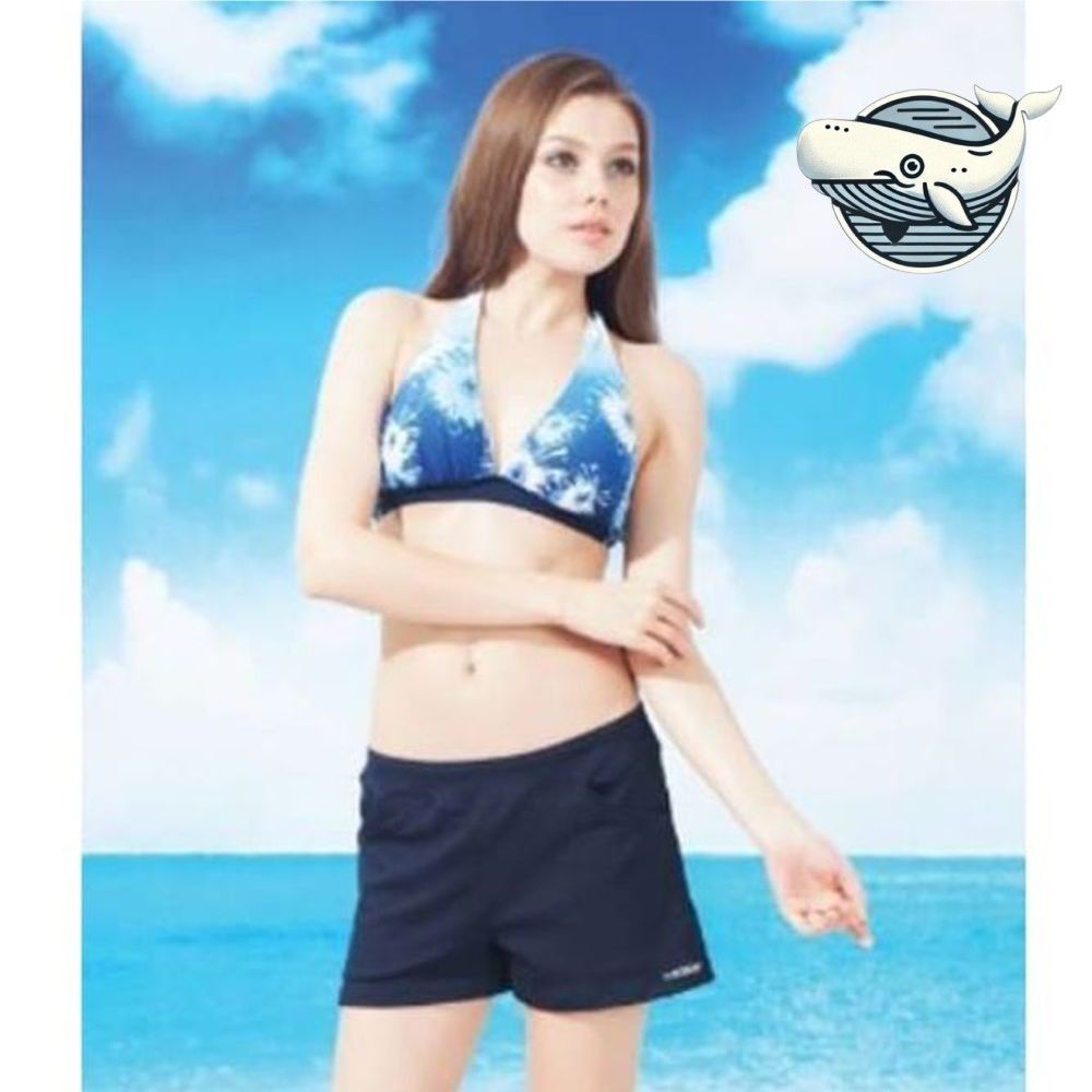 여자 비치웨어 플라워 패턴 수영복 블루 여름