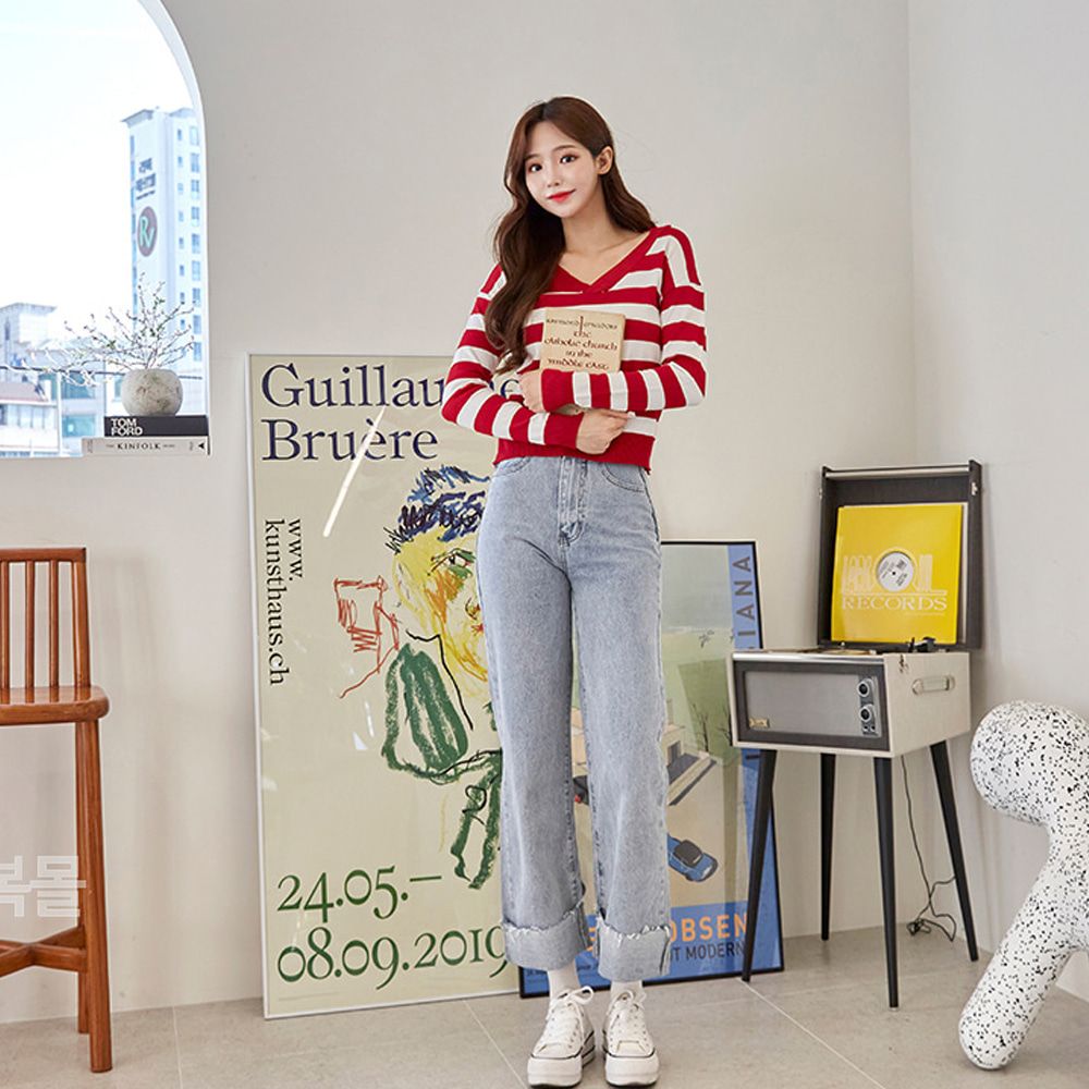 교복몰 와이드 데님팬츠 라이트블루 레트로 복고의상