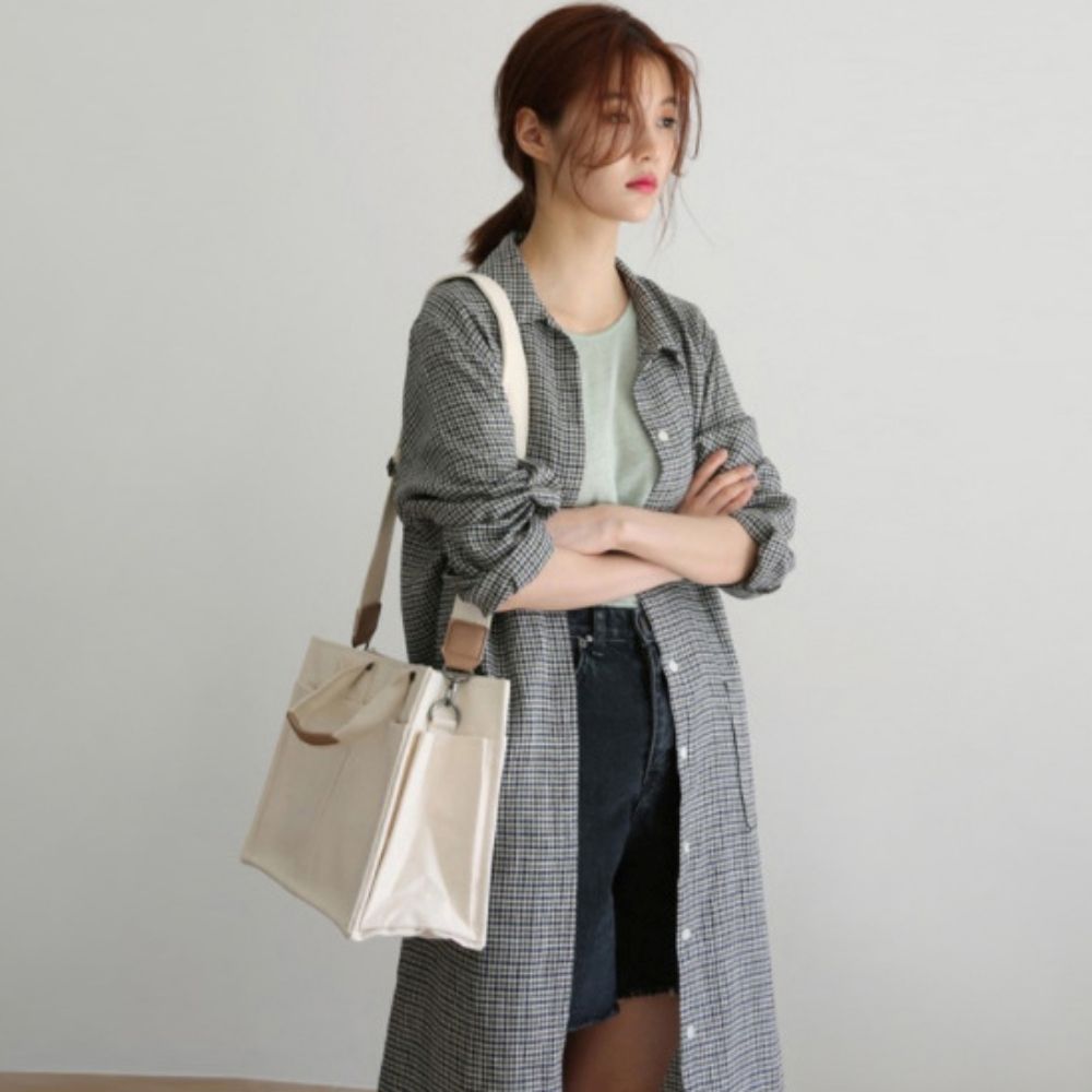 스퀘어 투 포켓 숄더백 크로스백 겸용 데일리 가방