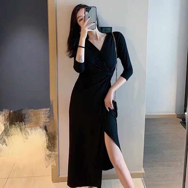 휴양지 앞트임 브이넥 롱 랩 원피스 바캉스 하