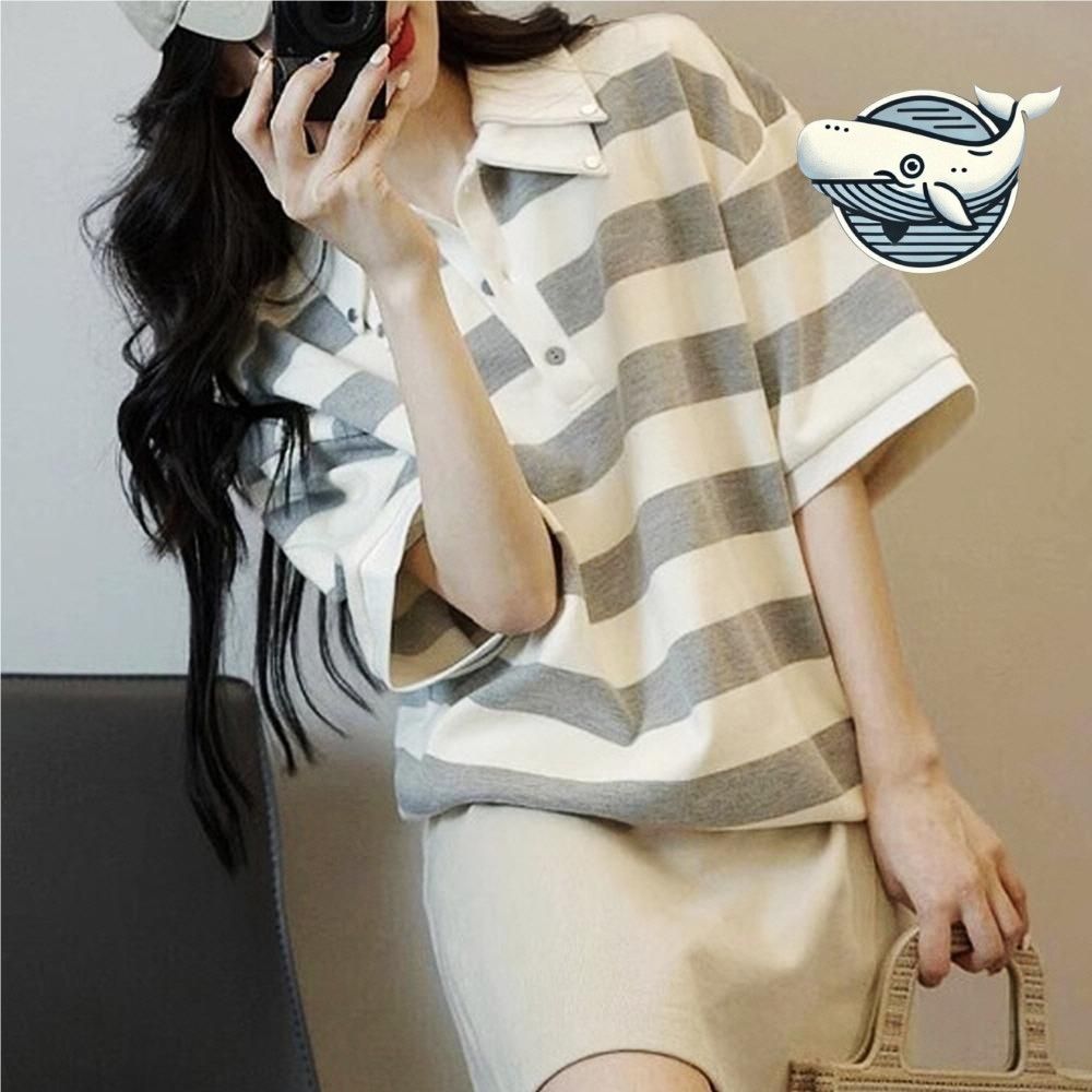 편안한 스트라이프 반팔 셔츠 여름 데일리