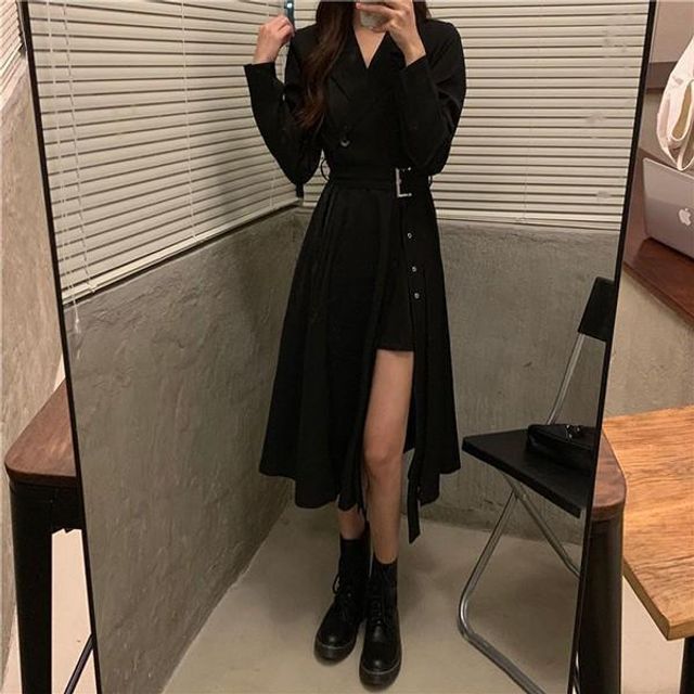 여성 트임 포인트 시크한 벨트 끈 롱 원피스