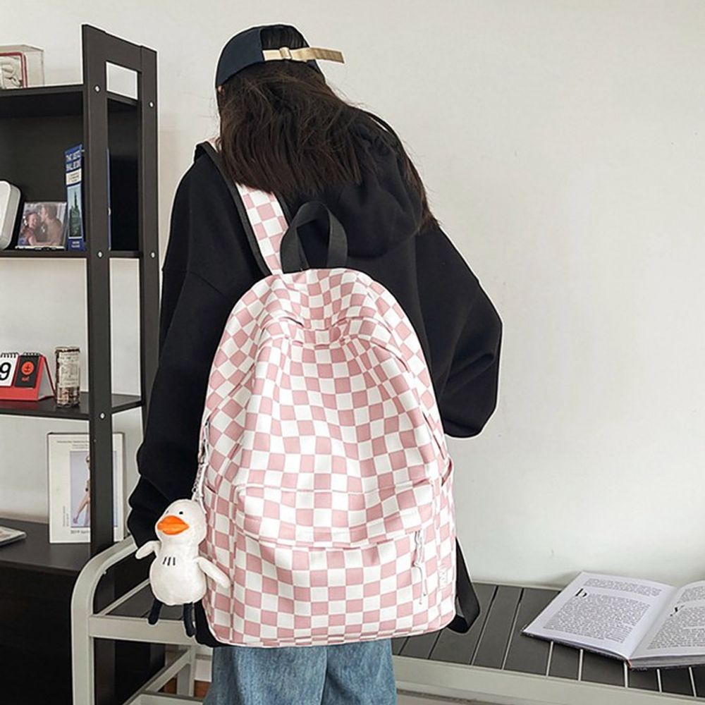 체커보드 캐주얼 백팩 핑크 데일리백팩 캐주얼백팩 대