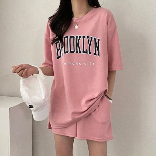 여성 상하의 레터링 기본 반팔 데이 반바지 세트 셋업