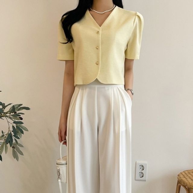 노카라 브이넥 금장 하트 3버튼 썸머 반팔 자켓 3컬러