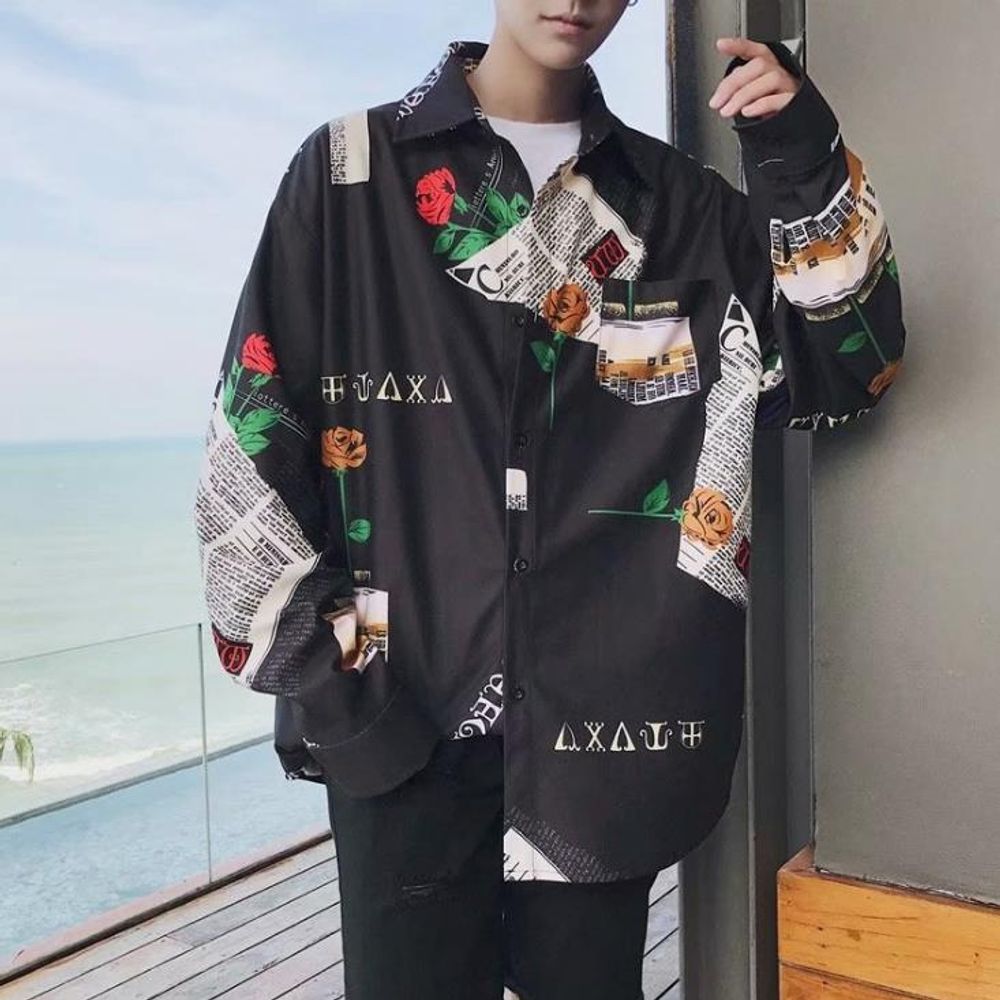 캐주얼 하와이안 남자 기본 셔츠 데이 플라워 커플