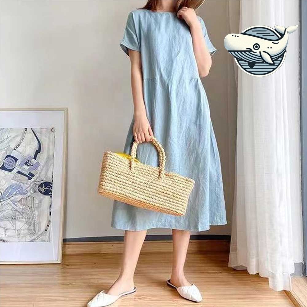 여름 자연소재 A라인 원피스 심플 디자인
