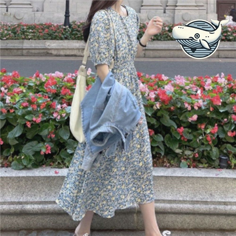 여름 여성플라워 원피스 롱핏 반팔 청순