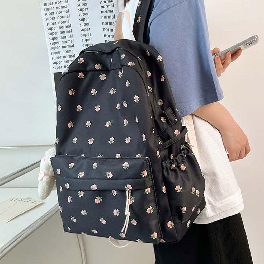 플라워 패턴 백팩 히든포켓 학생가방 여행 보조 가방