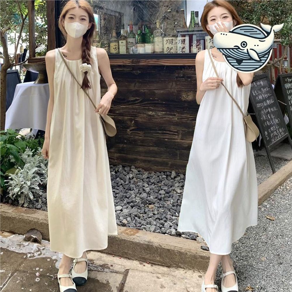 여성 여름 민소매 롱 원피스 우아한 셔링
