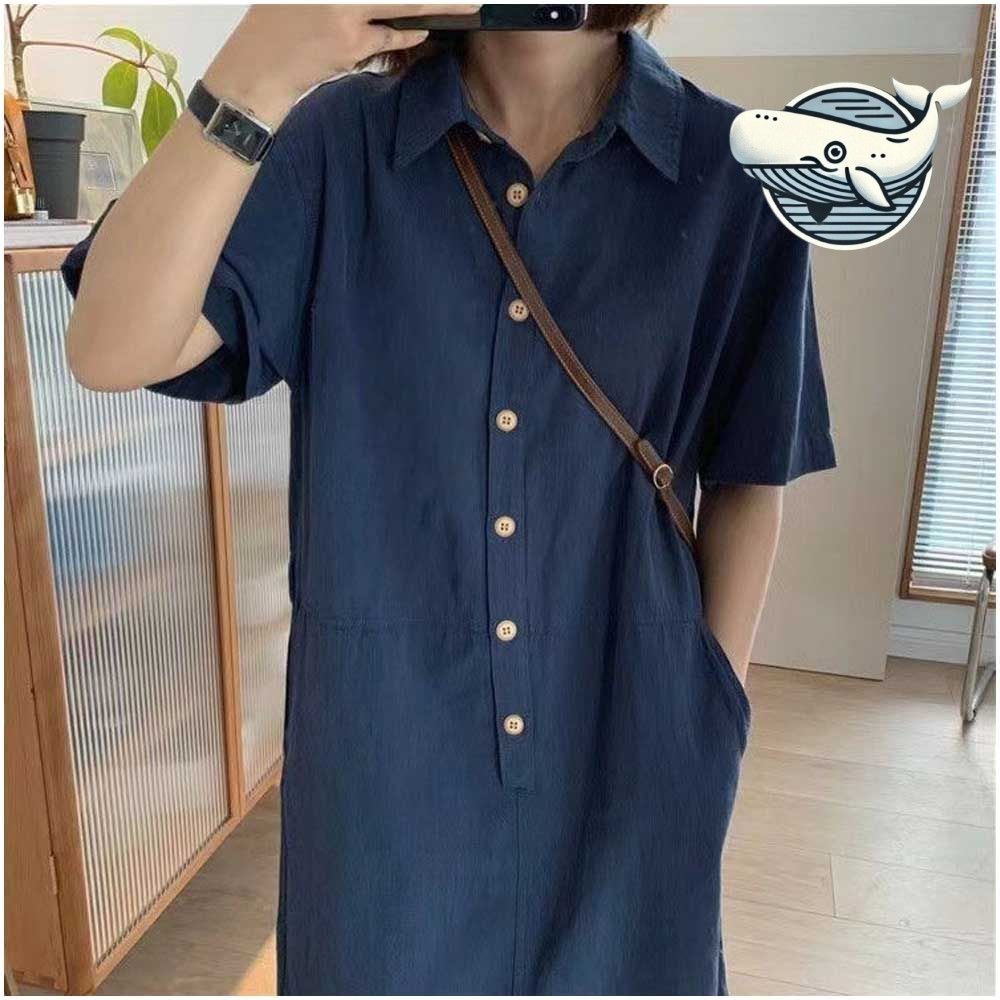 편안한 버튼 원피스 심플한 공룡카라 데일리