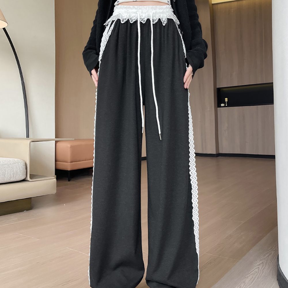 여성 밴딩 와이드 조거팬츠 레이스 포인트 트레이닝