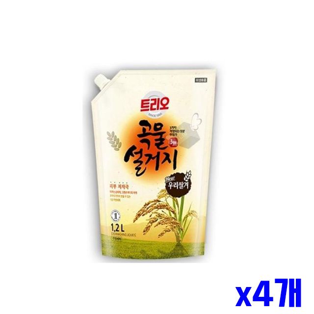 x4개 1200ml 쌀겨 함유 액체주방세제 주방세제 주방생