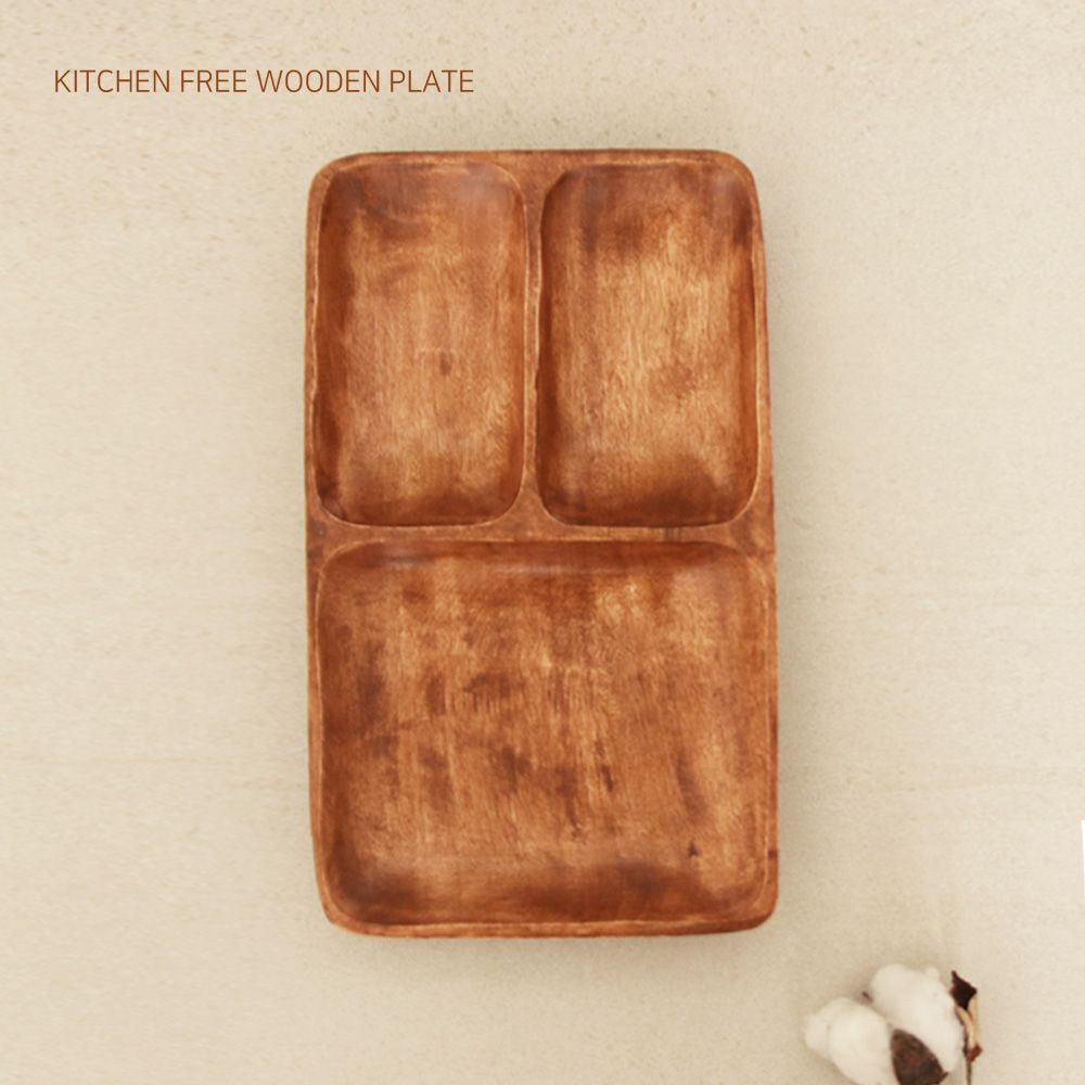 키친프리 아카시아 직사각 정 3절 접시