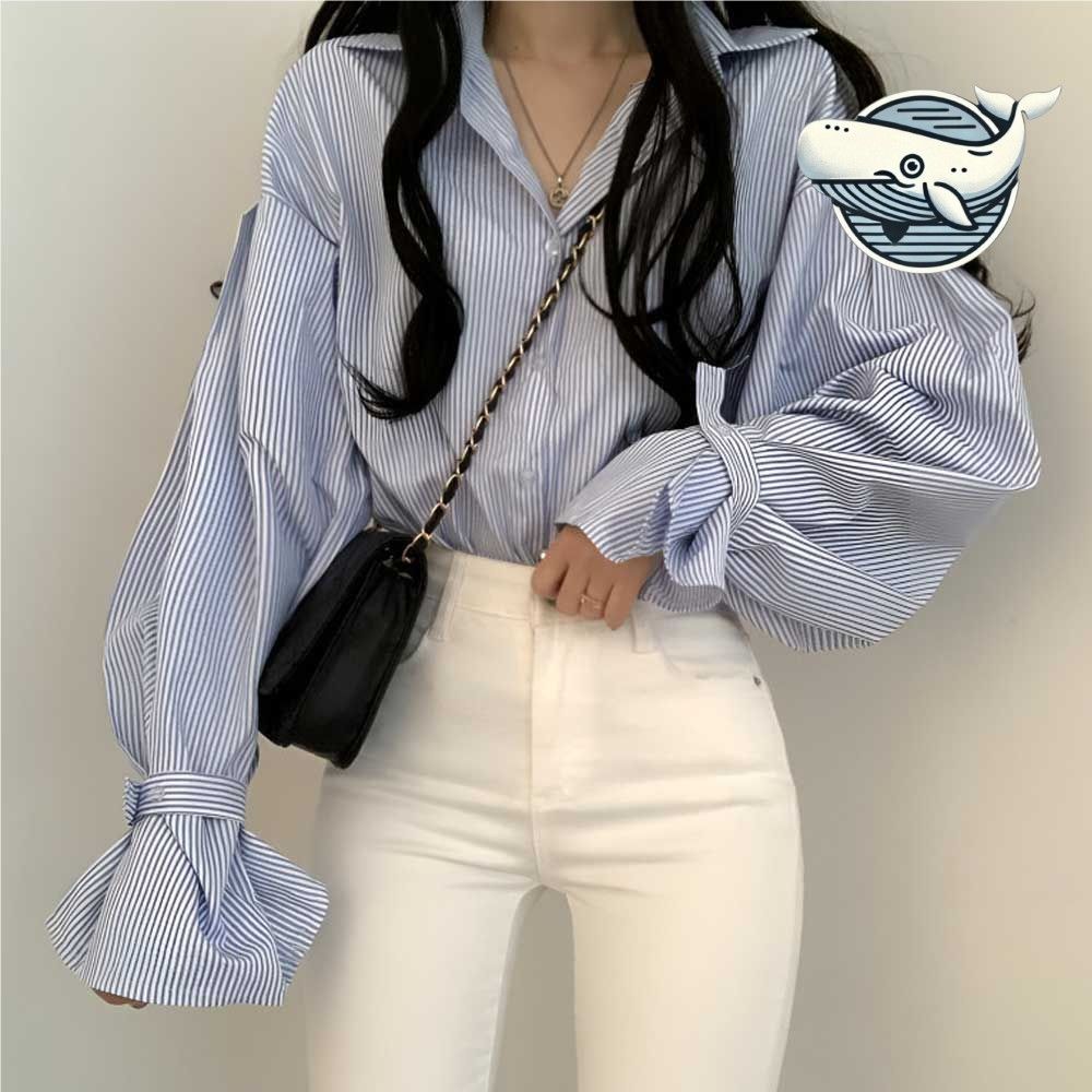 벌룬소매 스트라이프 셔츠 데일리 원단 경량