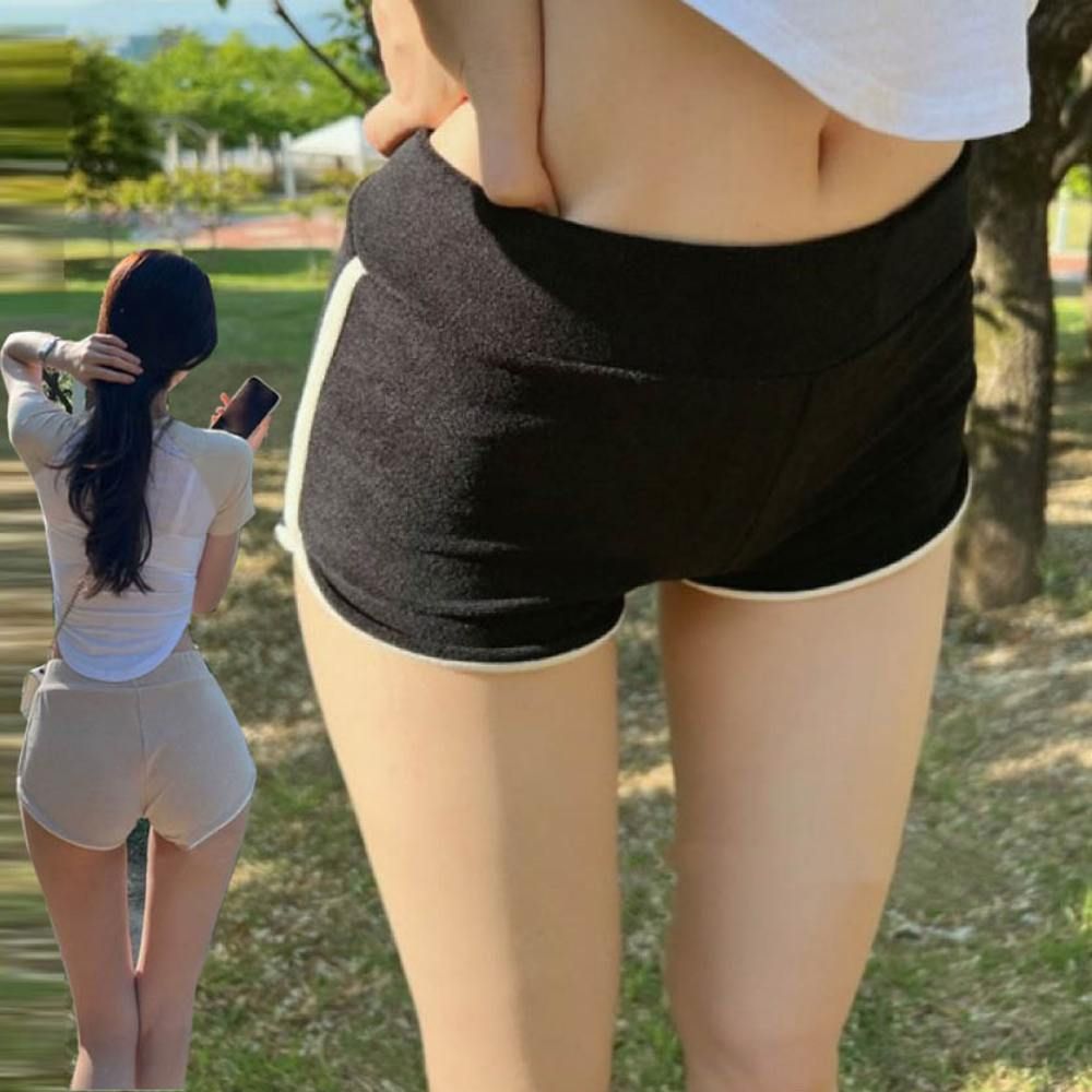 여성 홈웨어 허리밴딩 배색라인 트레이닝 돌핀 핫팬츠