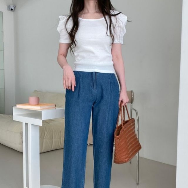G126223 린넨통바지 (뒷밴딩) 기본 청통바지 데이