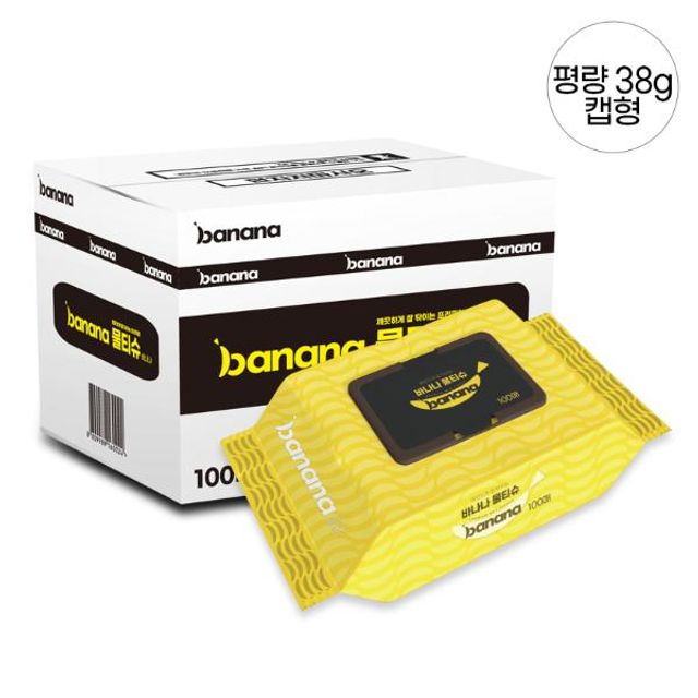 바나나 물티슈(100매/캡형x30EA/평량 38g/BOX)