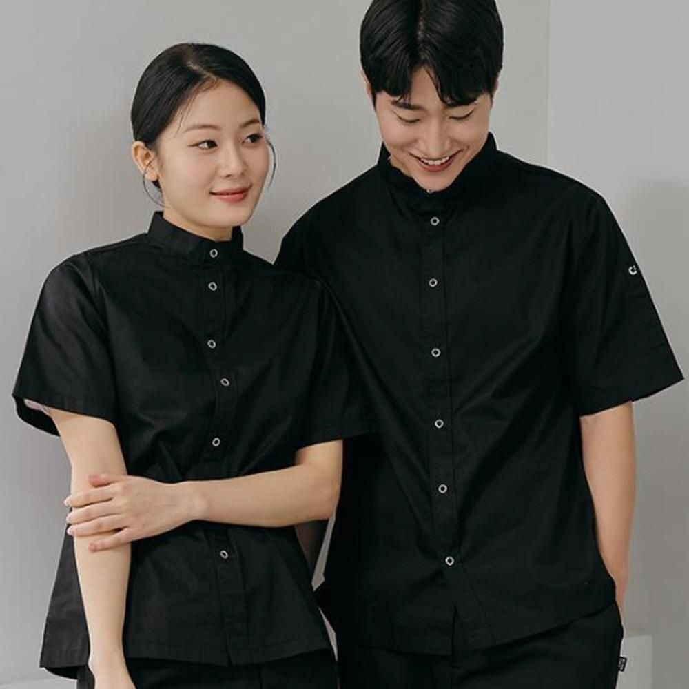 블랙 스탠딩카라 조리복 조리사복 주방유니폼 반팔조