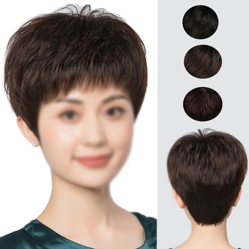중년여성 통가발 인모 기본 짧은가발 데이 자연스러운