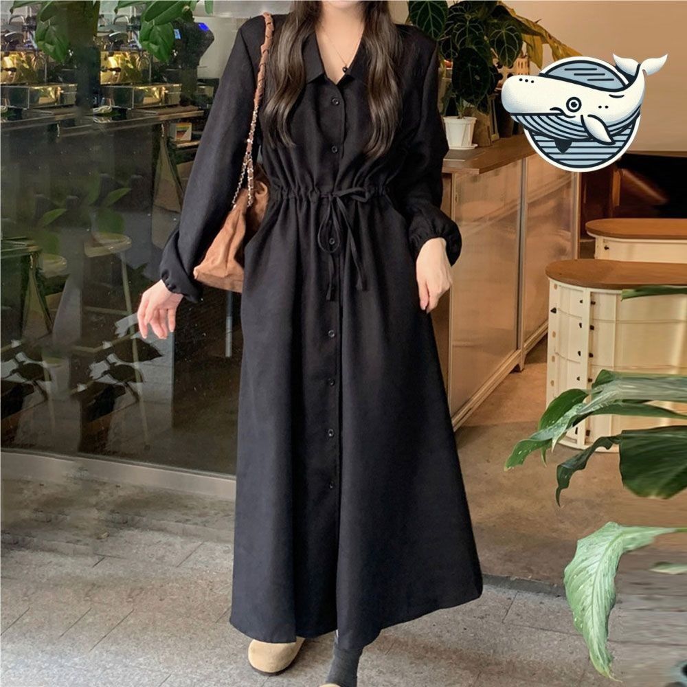 세련된 허리스트링 롱원피스 간편한 코듀로이