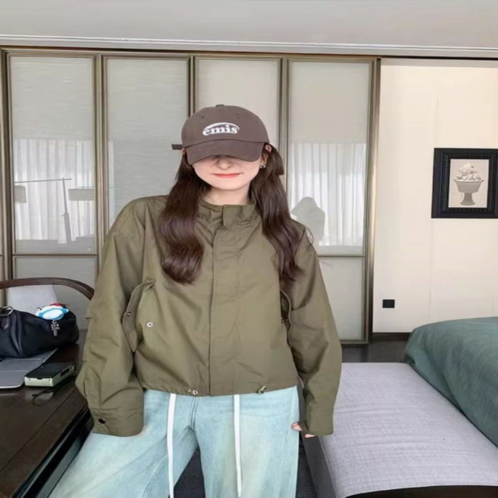 오버핏 카라 카키색 숏 야상 집업 FR 161845 데일리