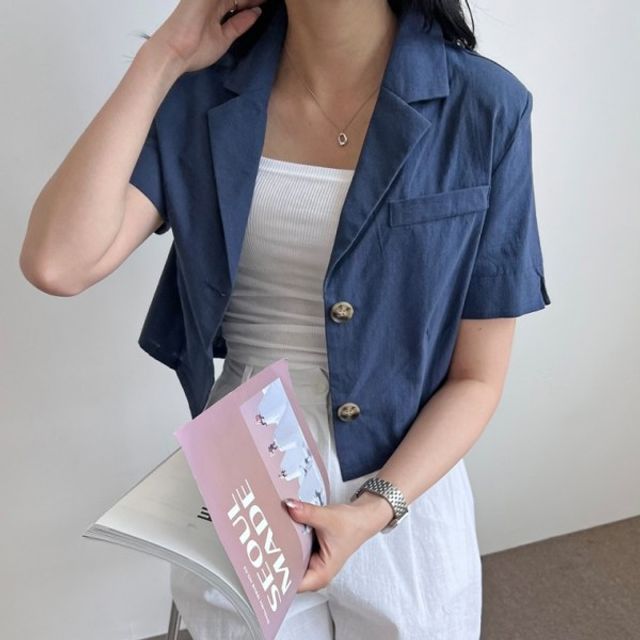 디몬드 반팔 세미 기본 크롭자켓 데이