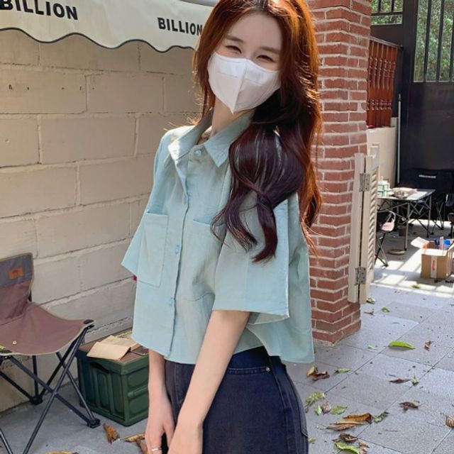 린넨 숏 카라 기본 여름 데이 반팔 셔츠 휴양지