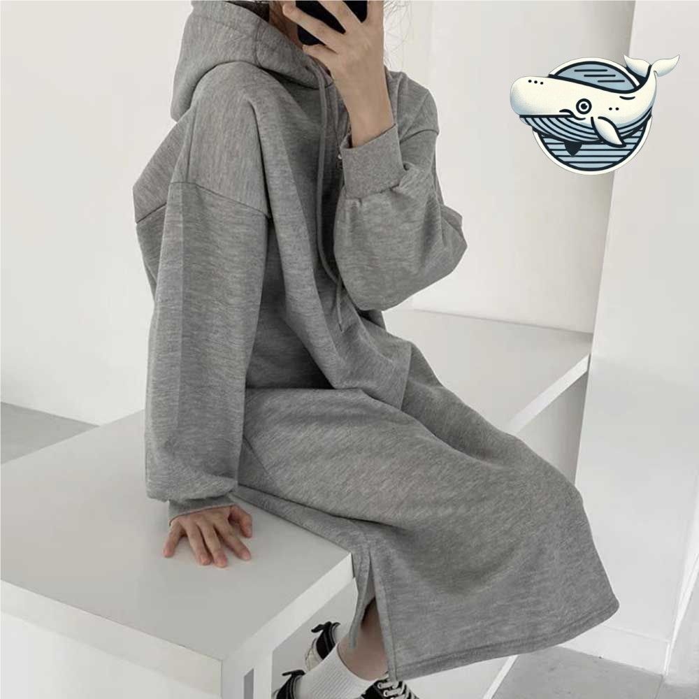 부드러운 기모 후드 롱원피스 스타일리쉬 캐주얼