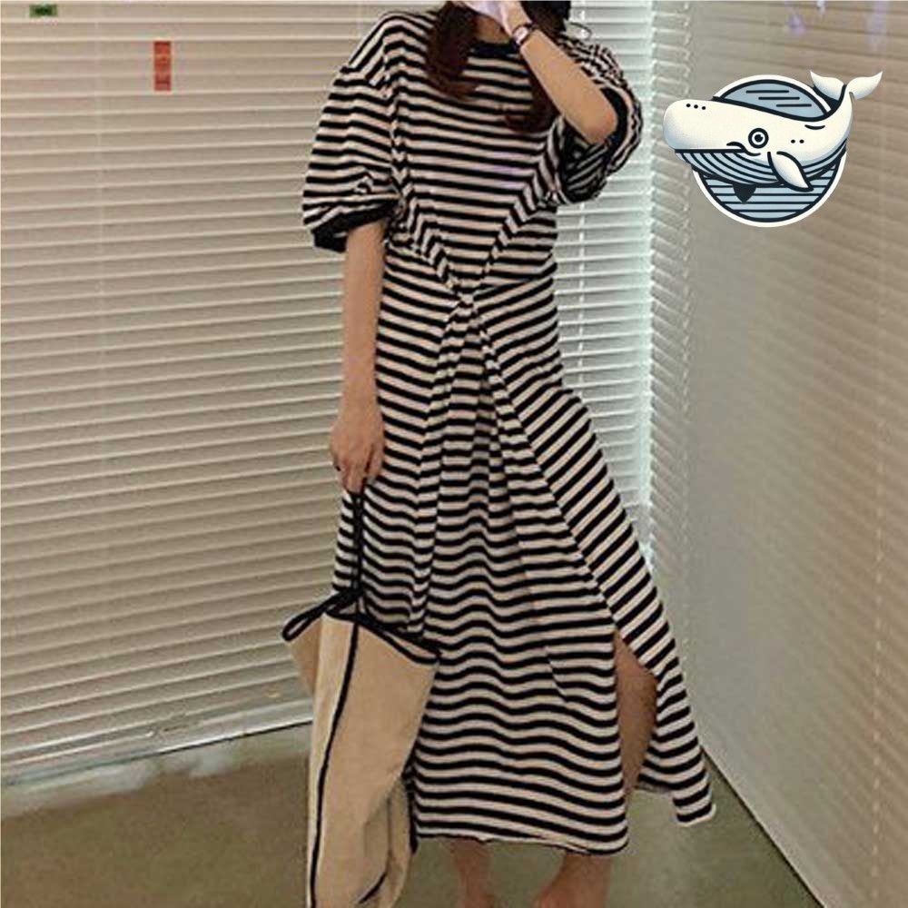 여성 스트라이프 리본 허리 원피스 세련된