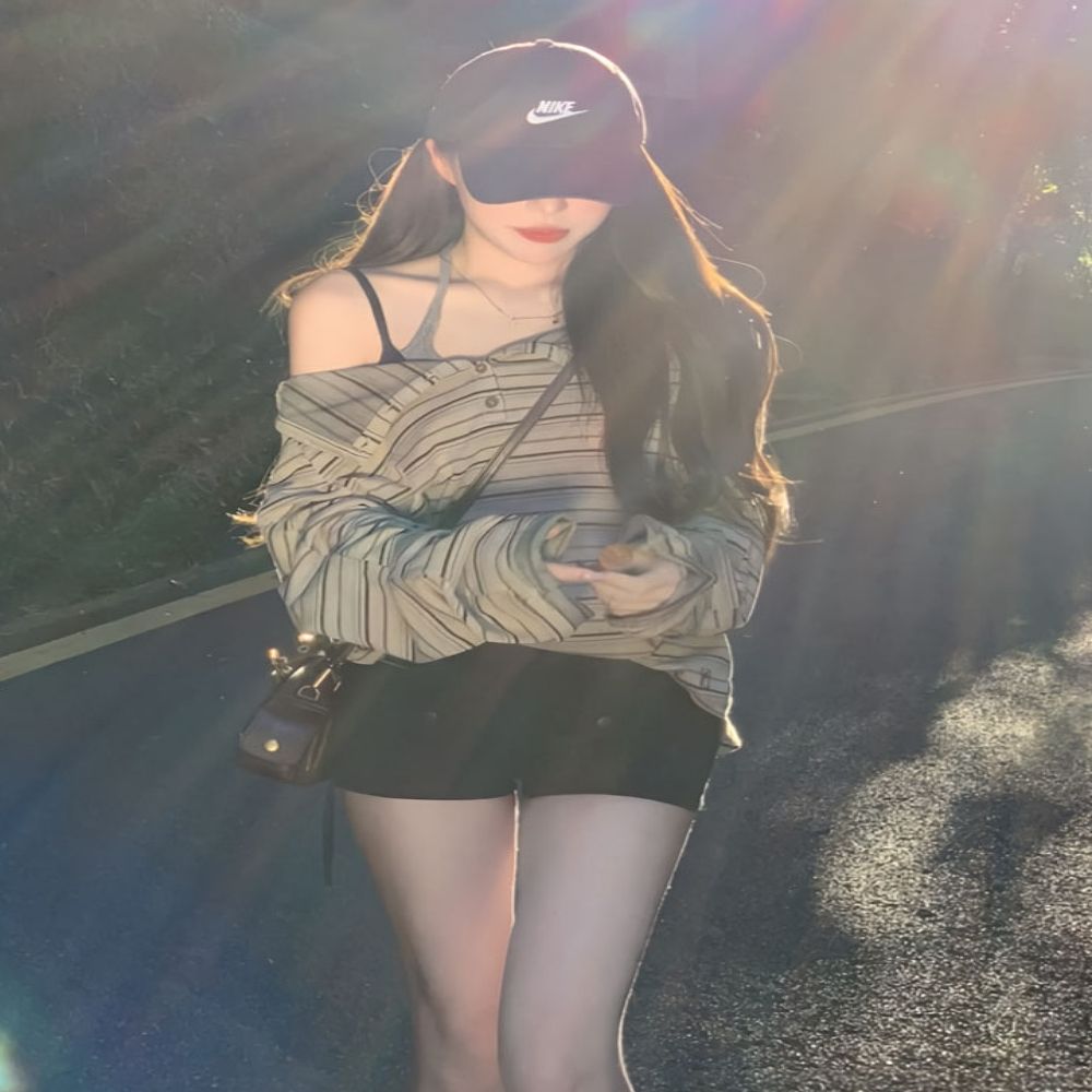 여성 봄 가을 루즈핏 스트라이프 오프숄더 긴팔티셔츠