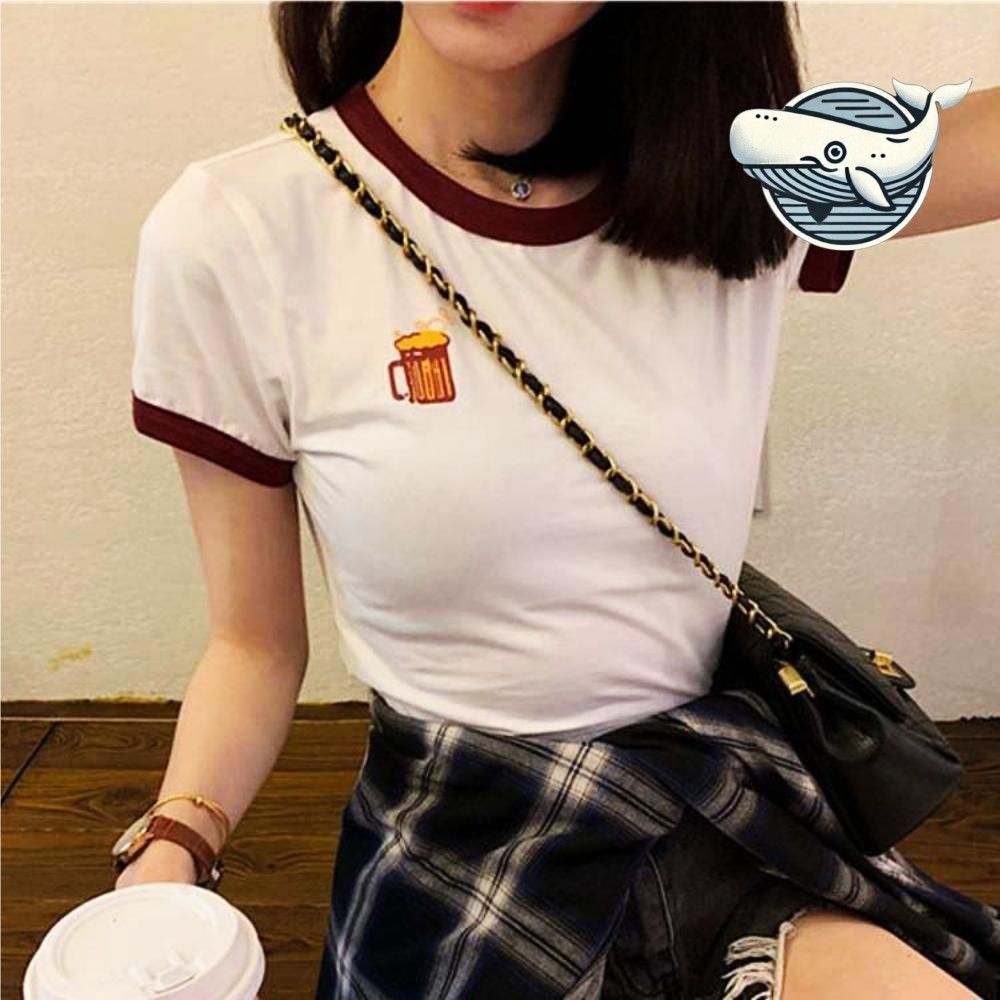 편안한 크롭 반팔티 귀여운 앞뒤 프린팅 캐주얼