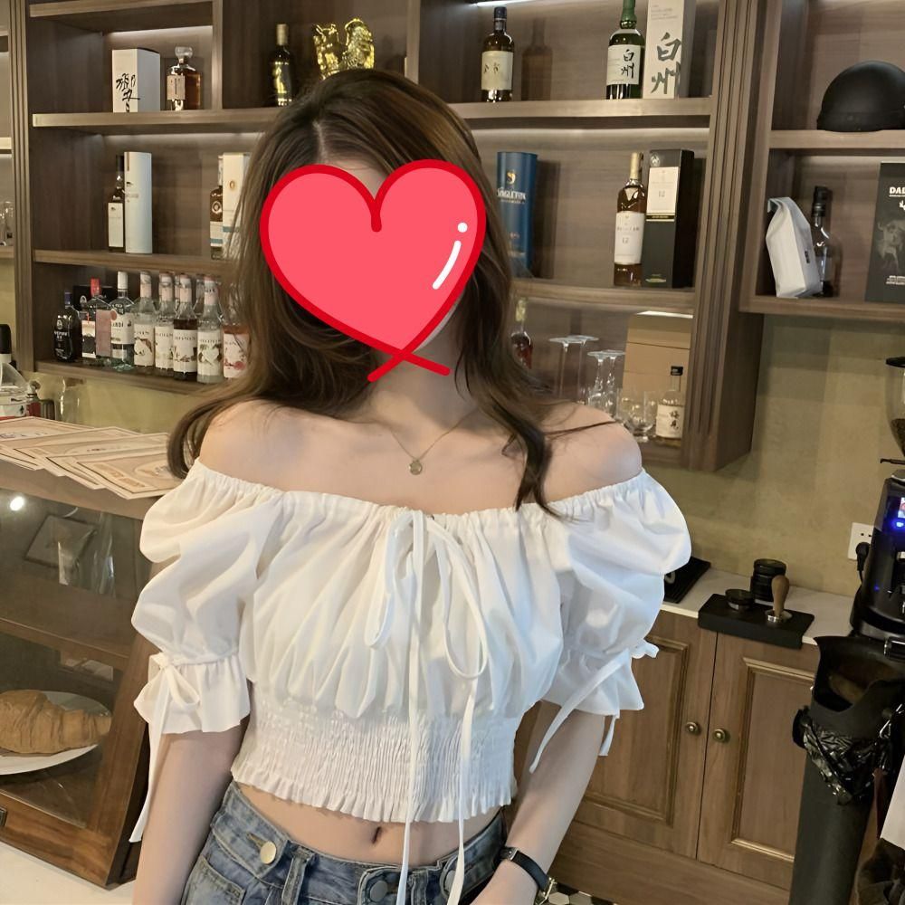 오프숄더 크롭 여성 반팔 스퀘어넥 블라우스 여름