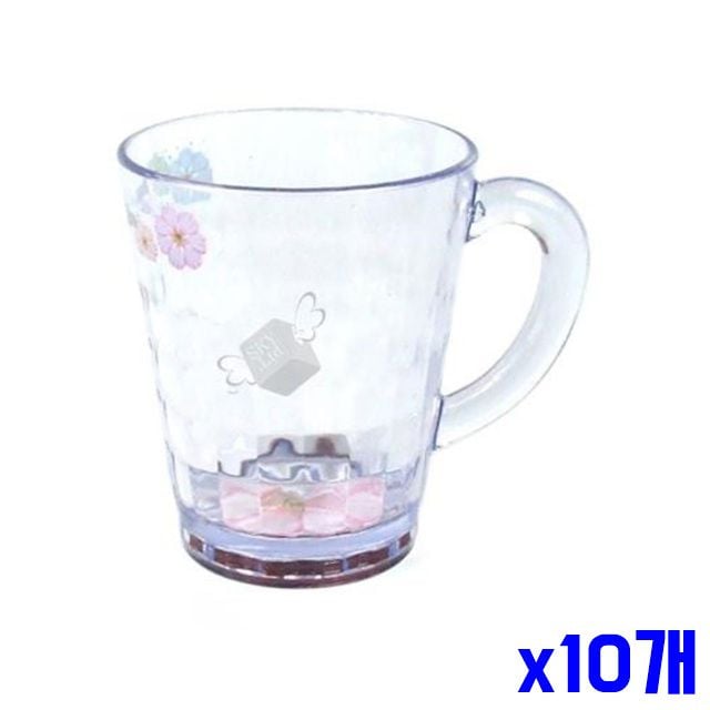물컵 11x8x10cm x10개 투명 주방컵 튼튼한 손잡이컵
